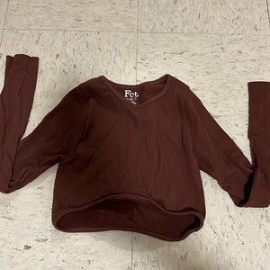 Brown cropped ribbed long sleeve size small